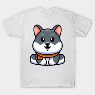 Cute baby husky dog sitting cartoon illustration T-Shirt